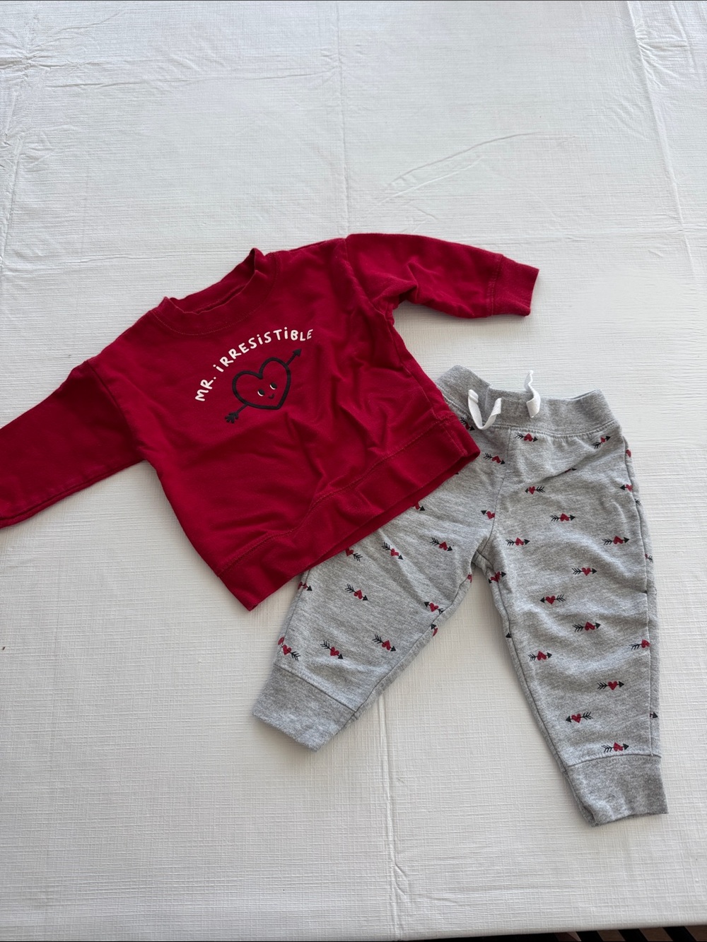 Red 'Mr. Irresistible' Heart Sweatshirt and Gray Heart Print Joggers